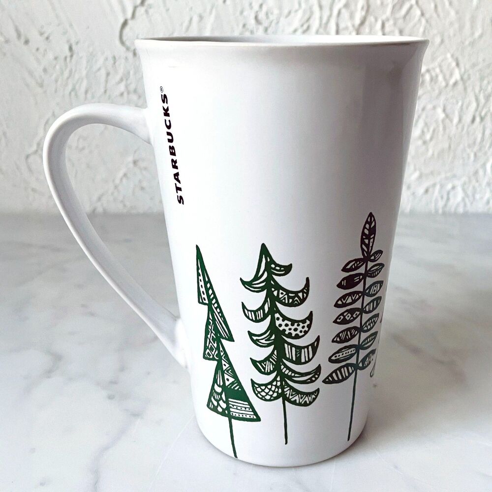 Starbucks 2015 Tall Mug 14.67 oz Green Trees Holiday Christmas Coffee Cup